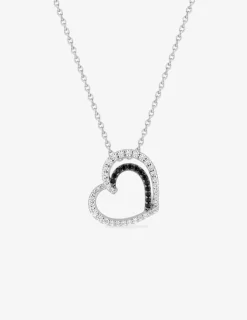 Collier double cœur argent 925‰ rhodié et oxydes de zirconium blancs et noirs SO OR