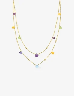 Collier double or jaune 375‰ et pierres fines SO OR