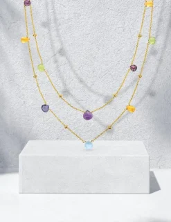 Collier double or jaune 375‰ et pierres fines SO OR