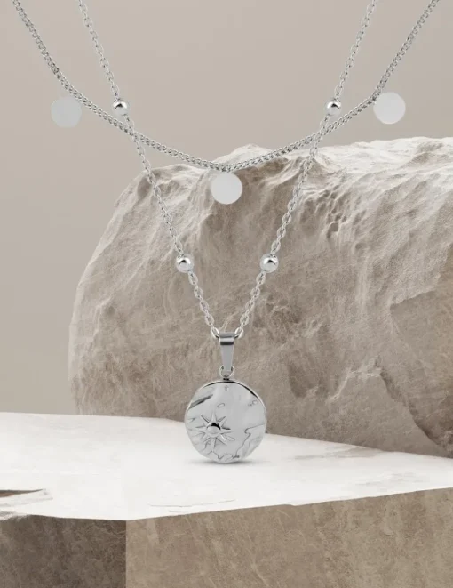 Collier double rangs et pendentif en acier SO OR
