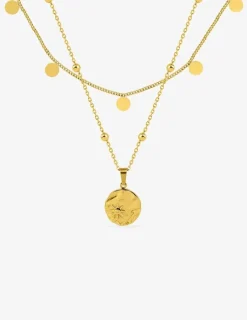 Collier double rangs et pendentif en acier doré SO OR