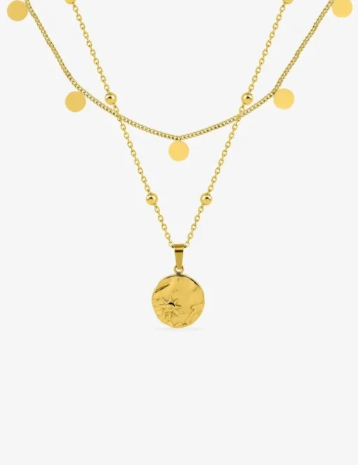 Collier double rangs et pendentif en acier doré SO OR