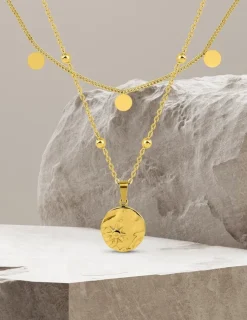 Collier double rangs et pendentif en acier doré SO OR