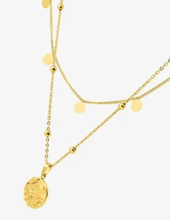 Collier double rangs et pendentif en acier doré SO OR
