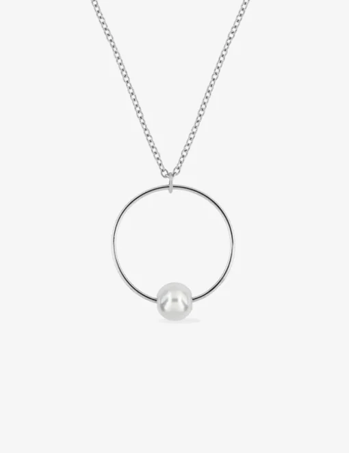 Collier en acier, breloque ronde avec perle d'imitation SO OR