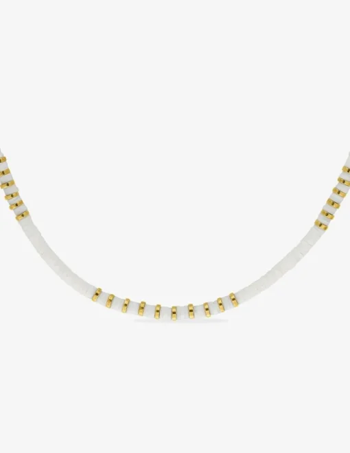 Collier en acier doré avec perles synthétiques blanches SO OR