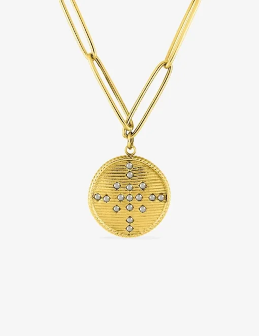 Collier en acier doré et cristal blanc 65 cm SO OR