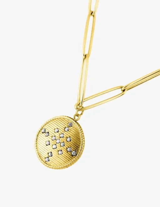 Collier en acier doré et cristal blanc 65 cm SO OR