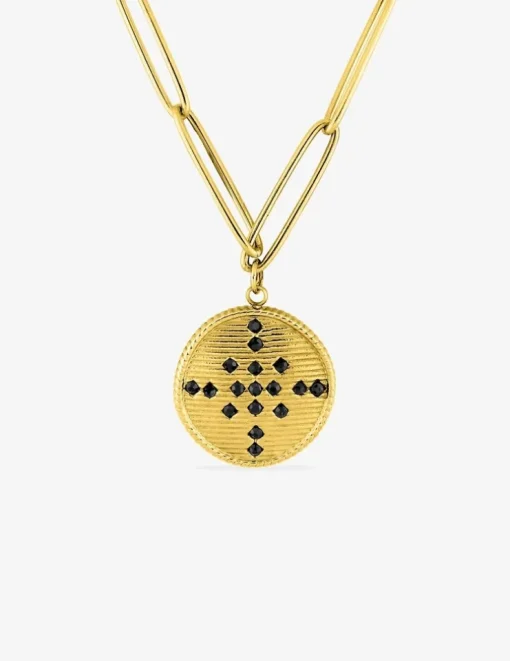 Collier en acier doré et cristal noir 65 cm SO OR