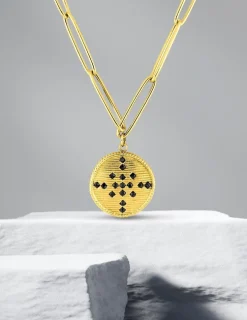 Collier en acier doré et cristal noir 65 cm SO OR