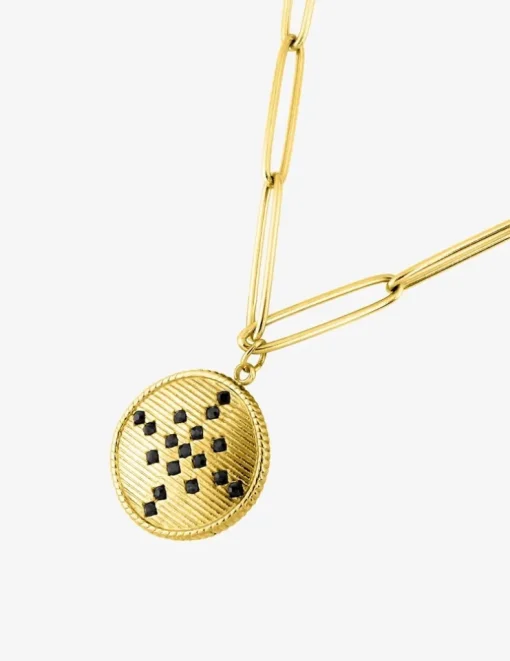 Collier en acier doré et cristal noir 65 cm SO OR