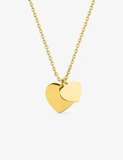 Collier en acier doré et deux pendentifs cœurs SO OR