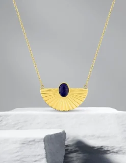 Collier en acier doré et lapis lazuli bleue SO OR
