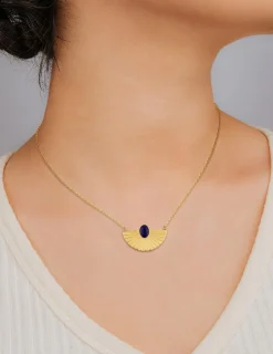 Collier en acier doré et lapis lazuli bleue SO OR