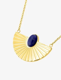 Collier en acier doré et lapis lazuli bleue SO OR