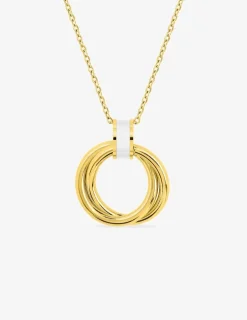 Collier en acier doré, motif circulaire et émail blanc SO OR
