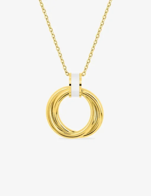Collier en acier doré, motif circulaire et émail blanc SO OR