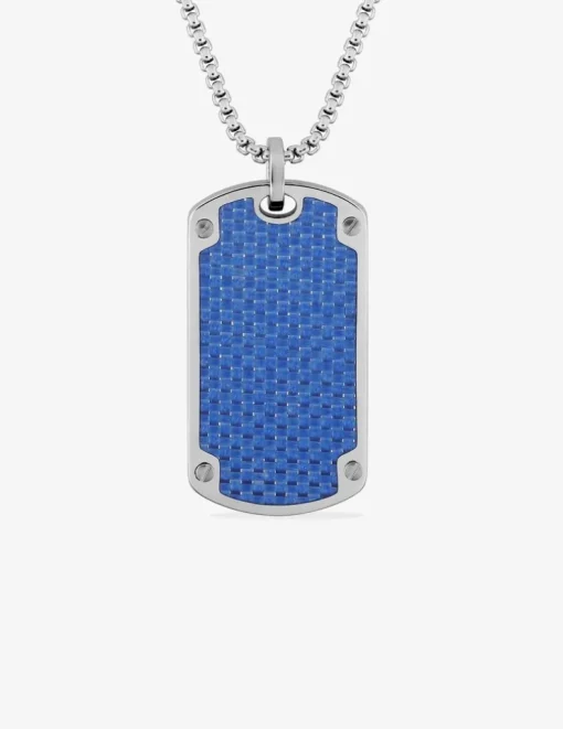 Collier en acier et carbone bleu pour homme SO OR