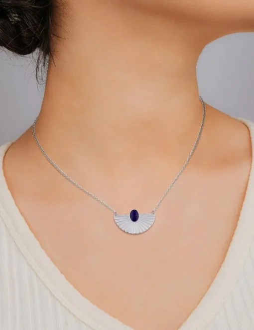 Collier en acier et lapis-lazuli bleue SO OR