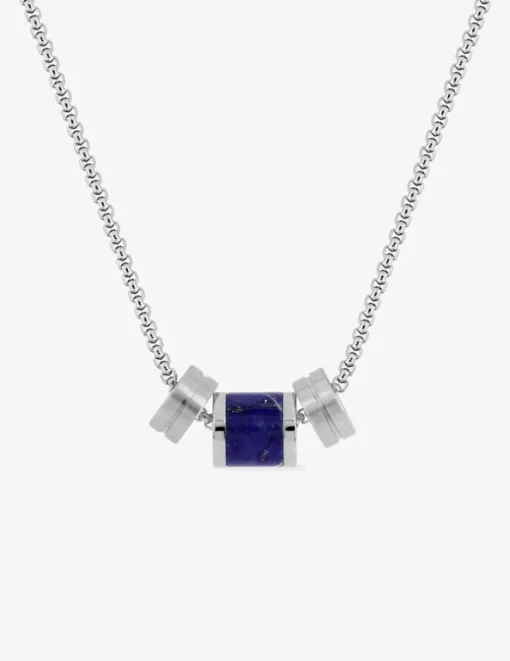 Collier en acier gris, Lapis Lazuli SO OR