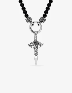 Collier en acier noirci avec agates noires SO OR