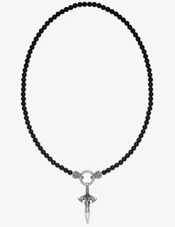 Collier en acier noirci avec agates noires SO OR