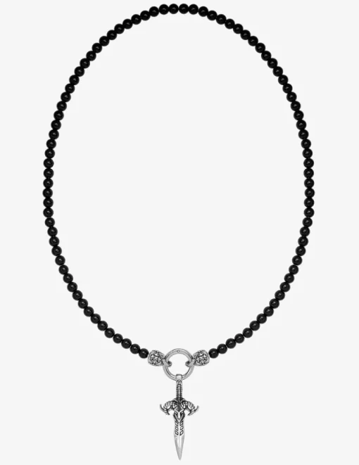 Collier en acier noirci avec agates noires SO OR