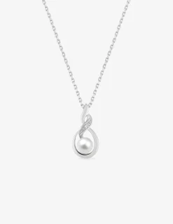 Collier en argent 925 ‰ rhodié avec perle d'imitation 5 mm et oxydes de zirconium SO OR