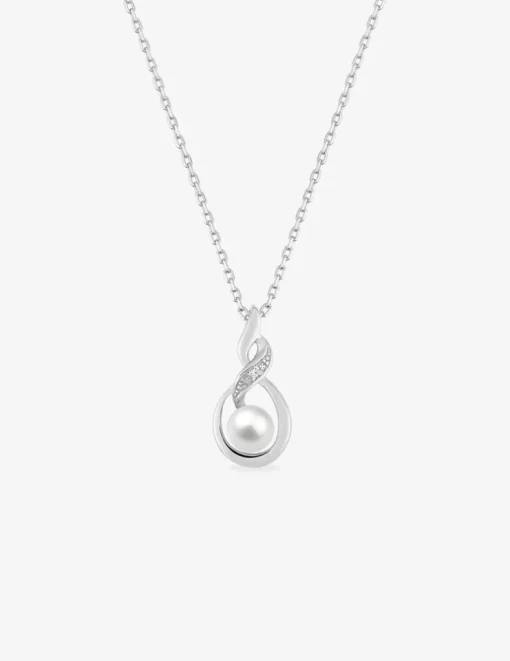 Collier en argent 925 ‰ rhodié avec perle d'imitation 5 mm et oxydes de zirconium SO OR