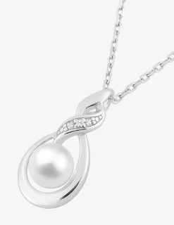 Collier en argent 925 ‰ rhodié avec perle d'imitation 5 mm et oxydes de zirconium SO OR