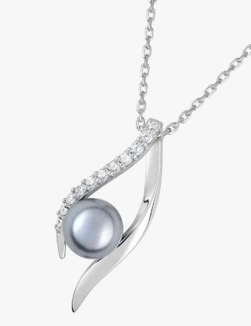 Collier en argent 925 ‰ rhodié avec une perle d'imitation et oxydes de zirconium SO OR