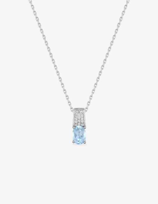 Collier en argent 925 ‰ rhodié et oxyde de zirconium bleu ciel SO OR