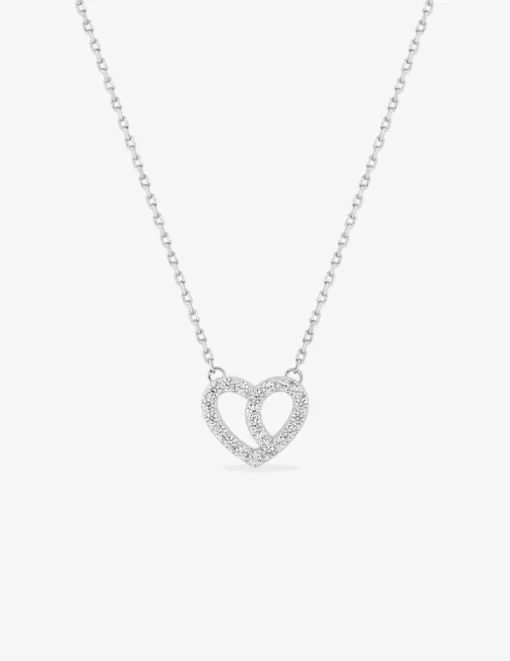 Collier en argent 925 ‰ rhodié, motif cœur et oxydes de zirconium SO OR
