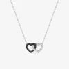 Collier en argent 925 ‰ rhodié, motif cœurs entrelacés et oxydes de zirconium blancs et noirs SO OR