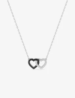 Collier en argent 925 ‰ rhodié, motif cœurs entrelacés et oxydes de zirconium blancs et noirs SO OR