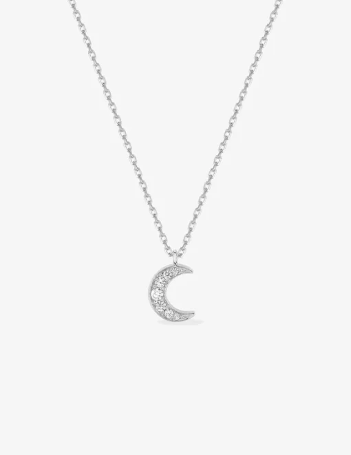 Collier en argent 925 ‰ rhodié avec motif lune en oxydes de zirconium SO OR
