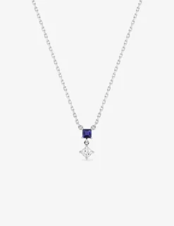 Collier en argent 925‰ oxyde blanc et bleu carré losange chaine forçat SO OR