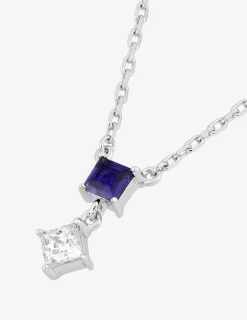 Collier en argent 925‰ oxyde blanc et bleu carré losange chaine forçat SO OR