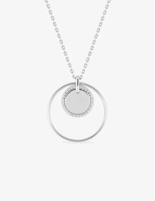 Collier en argent gris rhodié 925‰ pendentifs cercles et ronds superposés en oxyde blanc SO OR