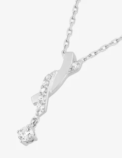 Collier en argent gris rhodié 925‰ rubans entrelacés fantaisies oxyde blanc SO OR
