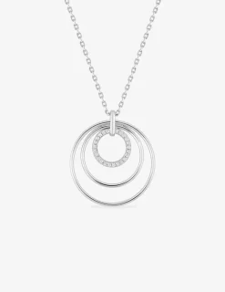 Collier en argent gris rhodié 925‰ pendentifs cercles superposés en oxyde blanc SO OR