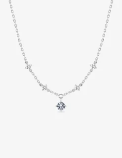 Collier en argent gris rhodié 925‰ avec pendentif oxyde bleu et détail oxyde blanc SO OR