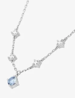 Collier en argent gris rhodié 925‰ avec pendentif oxyde bleu et détail oxyde blanc SO OR