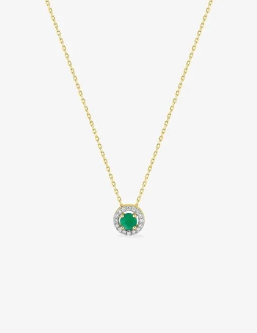 Collier en or jaune 375 ‰ avec émeraude et oxydes de zirconium SO OR