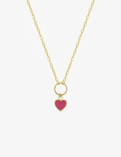 Collier enfant or jaune 375 ‰ et pampille cœur laque rose SO OR