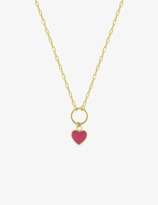 Collier enfant or jaune 375 ‰ et pampille cœur laque rose SO OR