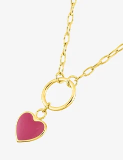 Collier enfant or jaune 375 ‰ et pampille cœur laque rose SO OR