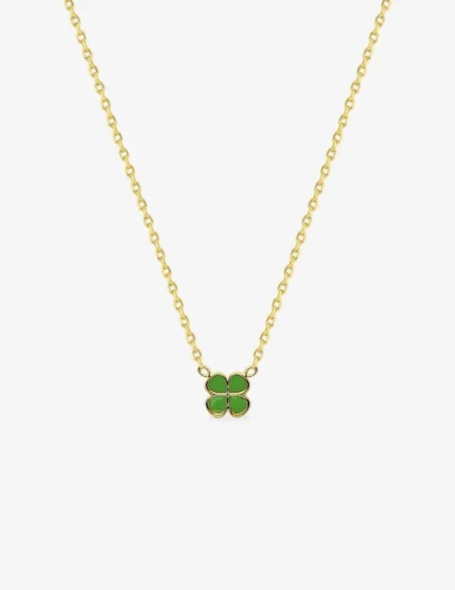 Collier enfant trèfle plaqué or et laque verte SO OR