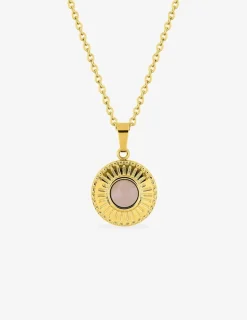 Collier fantaisie acier doré, chaine forçat et pendentif cristal rose synthétique SO OR