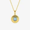 Collier fantaisie acier doré, chaine forçat et pendentif cristal bleu synthétique SO OR